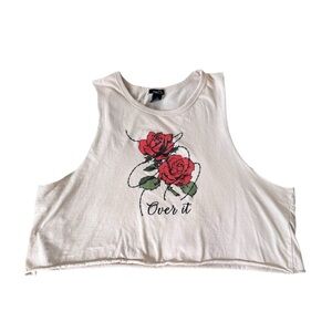 Rue21 Rose Graphic Cropped Tank Top XL Cream Floral “Over It” Sleeveless